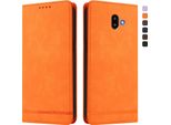Custodia Per Samsung Galaxy J6 Plus, Custodia Retro In Finto Cuoio Con Supporto E Slot Per Carte Di Credito Arancione
