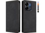 Custodia Per Xiaomi Poco M6 5G/C65/Redmi 13C, Retro Custodia Flip In Finto Cuoio Con Supporto E Slot Per Schede Nero