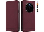 Custodia Per Honor Magic7, Flip Case In Finto Cuoio Retrò Con Supporto E Slot Per Carte Di Credito Rosso