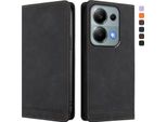 Custodia Per Xiaomi Poco M6 Pro 4G/Redmi Note 13 Pro 4G, Retro Custodia Flip In Finto Cuoio Con Supporto E Slot Per Schede Nero