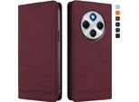 Custodia Per Xiaomi Poco M7 5G/C75 4G/Redmi 14C/14R/A4/A3 Pro, Retro Custodia Flip In Finto Cuoio Con Supporto E Slot Per Schede Rosso