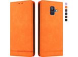 Custodia Per Samsung Galaxy A6 2018, Retro Custodia Flip In Finto Cuoio Con Supporto E Slot Per Schede Arancione