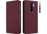 Custodia Per Xiaomi Redmi Note 8 Pro, Retro Custodia Flip In Finto Cuoio Con Supporto E Slot Per Schede Rosso