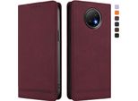 Custodia Per Xiaomi Redmi Note 9T, Retro Custodia In Finto Cuoio Flip Con Supporto E Slot Per Le Carte Rosso