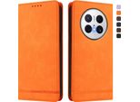 Custodia Per Huawei Mate 70, Flip Case In Finto Cuoio Retrò Con Supporto E Slot Per Carte Di Credito Arancione