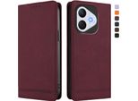 Custodia Per Honor 400 Lite, Flip Case In Finto Cuoio Retrò Con Supporto E Slot Per Carte Di Credito Rosso