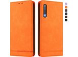 Custodia Per Samsung Galaxy A7 2018, Retro Custodia Flip In Finto Cuoio Con Supporto E Slot Per Schede Arancione