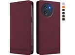 Custodia Per Doogee Note 59 / Note 59 Pro, Retro Custodia In Finto Cuoio Flip Con Supporto E Slot Per Carte Rosso