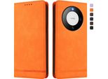 Custodia Per Huawei Mate 60, Flip Case In Finto Cuoio Retrò Con Supporto E Slot Per Carte Di Credito Arancione