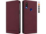 Custodia Per Honor 9X, Flip Case In Finto Cuoio Retrò Con Supporto E Slot Per Carte Di Credito Rosso