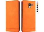 Custodia Per Samsung Galaxy J6 2018, Retro Custodia Flip In Finto Cuoio Con Supporto E Slot Per Schede Arancione
