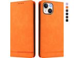 Custodia Per Iphone 14/Iphone 13, Custodia Retro In Finto Cuoio Con Supporto E Slot Per Carte Di Credito Arancione