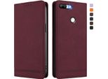 Custodia Per Honor 9 Lite, Flip Case In Finto Cuoio Retrò Con Supporto E Slot Per Carte Di Credito Rosso