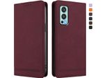 Custodia Per Oneplus Nord 2 5G, Custodia Retro In Finto Cuoio Con Supporto E Slot Per Carte Rosso