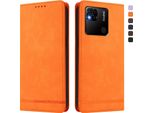 Custodia Per Xiaomi Redmi 10A/Redmi 9C, Retro Custodia In Finto Cuoio Flip Con Supporto E Slot Per Schede Arancione