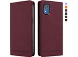 Custodia Per Nokia C02, Flip Case In Finto Cuoio Retrò Con Supporto E Slot Per Carte Di Credito Rosso