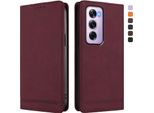 Custodia Per Oppo Reno12 Pro 5G, Custodia Retro In Finto Cuoio Flip Con Supporto E Slot Per Carte Rosso
