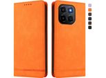 Custodia Per Honor X6C, Custodia Retro In Finto Cuoio Flip Con Supporto E Slot Per Schede Arancione