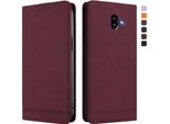Custodia Per Samsung Galaxy J6 Plus, Custodia Retro In Finto Cuoio Con Supporto E Slot Per Carte Di Credito Rosso