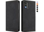 Custodia Per Nokia C32, Flip Case In Finto Cuoio Retrò Con Supporto E Slot Per Carte Di Credito Nero