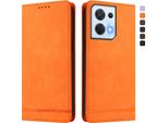 Custodia Per Oppo Reno8 5G, Custodia Retro In Finto Cuoio Flip Con Supporto E Slot Per Carte Orange