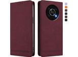 Custodia Per Honor X9 5G/4G, Retro Custodia In Finto Cuoio Flip Con Supporto E Slot Per Carte Rosso