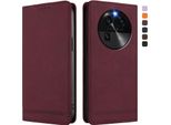 Custodia Per Oppo Find X6, Custodia Retro In Finto Cuoio Flip Con Supporto E Slot Per Carte Rosso