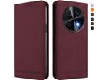 Custodia Per Huawei Nova 12I /Nova 13I, Retro Custodia Flip In Finto Cuoio Con Supporto E Slot Per Carte Rosso