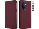 Custodia Per Huawei Nova Y70 Plus, Custodia Retro In Finto Cuoio Con Supporto E Slot Per Carte Rosso