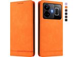 Custodia Per Realme GT3 5G, Custodia Retro In Finto Cuoio Flip Con Supporto E Slot Per Carte Arancione