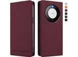 Custodia Per Huawei Mate 60, Custodia Retro In Finto Cuoio Con Supporto E Slot Per Carte Rosso