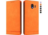 Custodia Per Samsung Galaxy J4 2018, Retro Custodia Flip In Finto Cuoio Con Supporto E Slot Per Schede Arancione