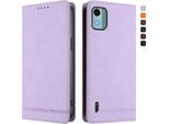 Custodia Per Nokia C12, Flip Case In Finto Cuoio Retrò Con Supporto E Slot Per Carte Di Credito Viola