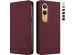 Custodia Per Oneplus Nord CE4 Lite, Custodia Retro In Finto Cuoio Con Supporto E Slot Per Carte Rosso