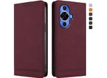 Custodia Per Huawei Nova 12S, Custodia Retro In Finto Cuoio Con Supporto E Slot Per Carte Rosso