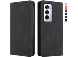 Custodia Per Oppo Reno12 5G, Custodia Retro In Finto Cuoio Flip Con Supporto E Slot Per Schede Nero