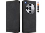 Custodia Per Oppo Find X7 Ultra, Custodia Retro In Finto Cuoio Flip Con Supporto E Slot Per Carte Nero