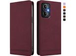 Custodia Per Oppo Reno7 Z 5G/Reno7 Lite/Reno7 4G/Reno8 4G/Reno8 Z/Reno8 Lite, Custodia Retro In Finto Cuoio Flip Con Supporto E Slot Per Carte Rosso