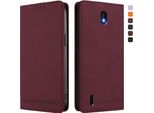 Custodia Per Nokia C01 Plus/Nokia C1 2Nd Edition, Custodia Retro In Finto Cuoio Con Supporto E Slot Per Carte Di Credito Rosso