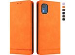 Custodia Per Nokia C02, Flip Case In Finto Cuoio Retrò Con Supporto E Slot Per Carte Di Credito Arancione