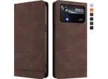 Custodia Per Xiaomi Poco X4 Pro 5G, Retro Custodia In Finto Cuoio Flip Con Supporto E Slot Per Schede Brown