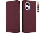Custodia Per Oppo Find X5 Pro, Custodia Retro In Finto Cuoio Flip Con Supporto E Slot Per Carte Rosso