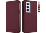 Custodia Per Oppo Reno12 5G, Custodia Retro In Finto Cuoio Flip Con Supporto E Slot Per Carte Rosso
