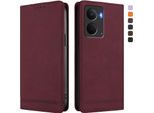 Custodia Per Realme P3, Custodia Retro In Finto Cuoio Flip Con Supporto E Slot Per Carte Di Credito Rosso