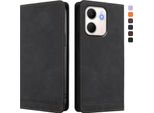 Custodia Per Oppo A5X 4G, Custodia Retro In Finto Cuoio Flip Con Supporto E Slot Per Carte Nero