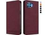 Custodia Per Oppo F17 Pro, Custodia Retro In Finto Cuoio Con Supporto E Slot Per Carte Rosso