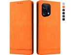 Custodia Per Oppo Find X5, Custodia Retro In Finto Cuoio Flip Con Supporto E Slot Per Carte Arancione