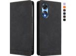 Custodia Per Oppo A78 5G, Retro Custodia In Finto Cuoio Flip Con Supporto E Slot Per Carte Nero