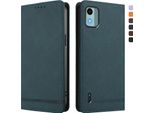 Custodia Per Nokia C12, Flip Case In Finto Cuoio Retrò Con Supporto E Slot Per Carte Di Credito Verde
