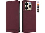 Custodia Per Realme 15T 5G, Retro Custodia In Finto Cuoio Flip Con Supporto E Slot Per Carte Rosso
